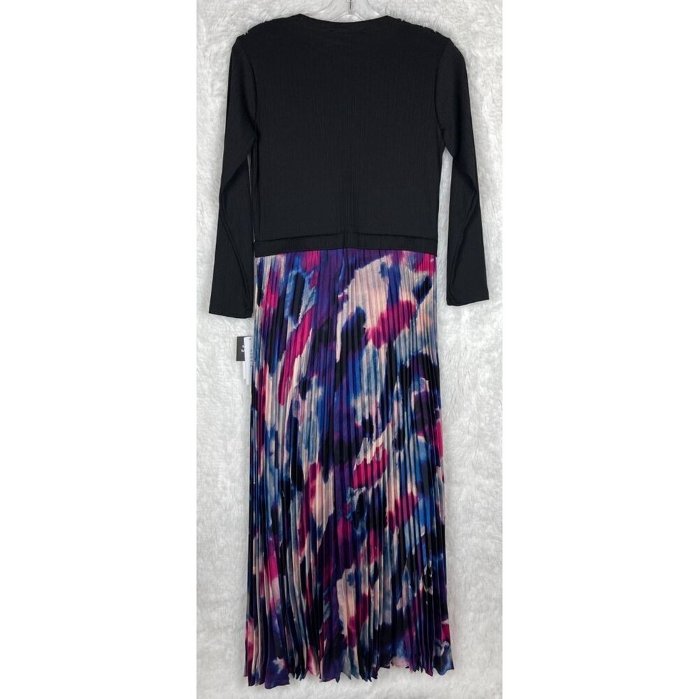 NWT Robbie Bee Petite Small Dress Black Ribbed Top Blue Purple Watercolor Bottom - Picture 6 of 8